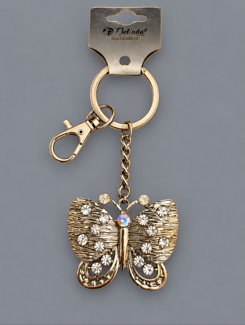 3/$30 Vintage Aurora Borealis Crystal Butterfly Keychain